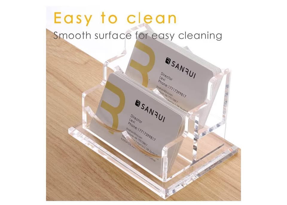 Clear Acrylic Business Card Holder for Desk, Office 2 Tier 2 Pocket, 100 Card Ca