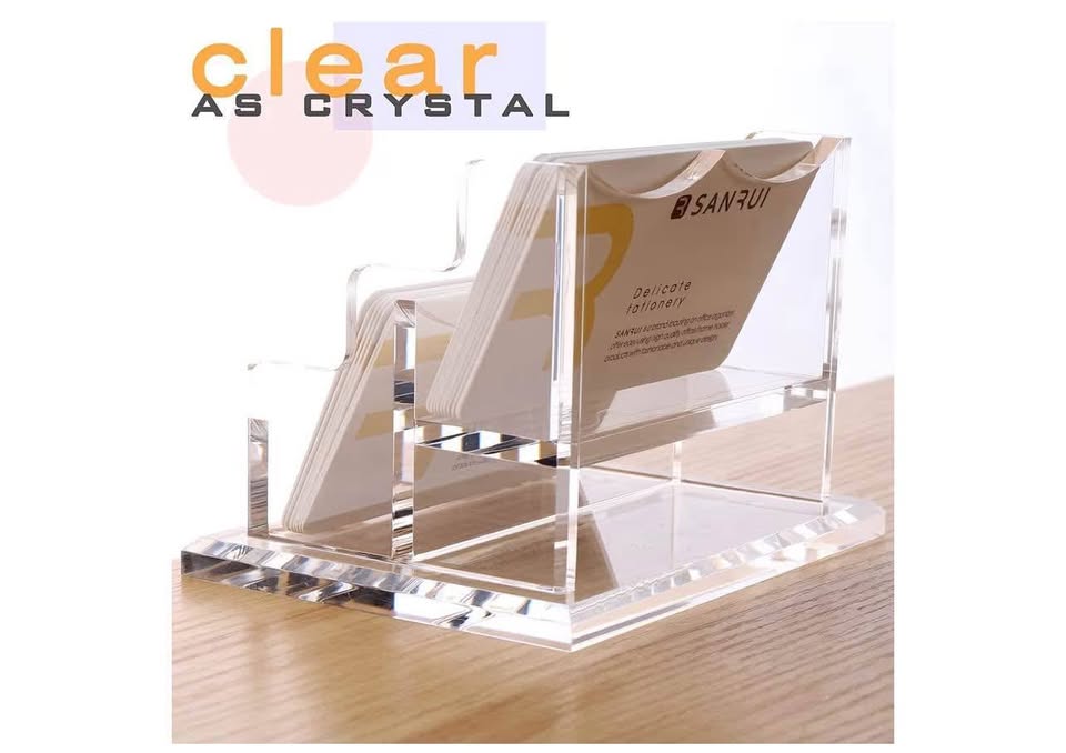 Clear Acrylic Business Card Holder for Desk, Office 2 Tier 2 Pocket, 100 Card Ca
