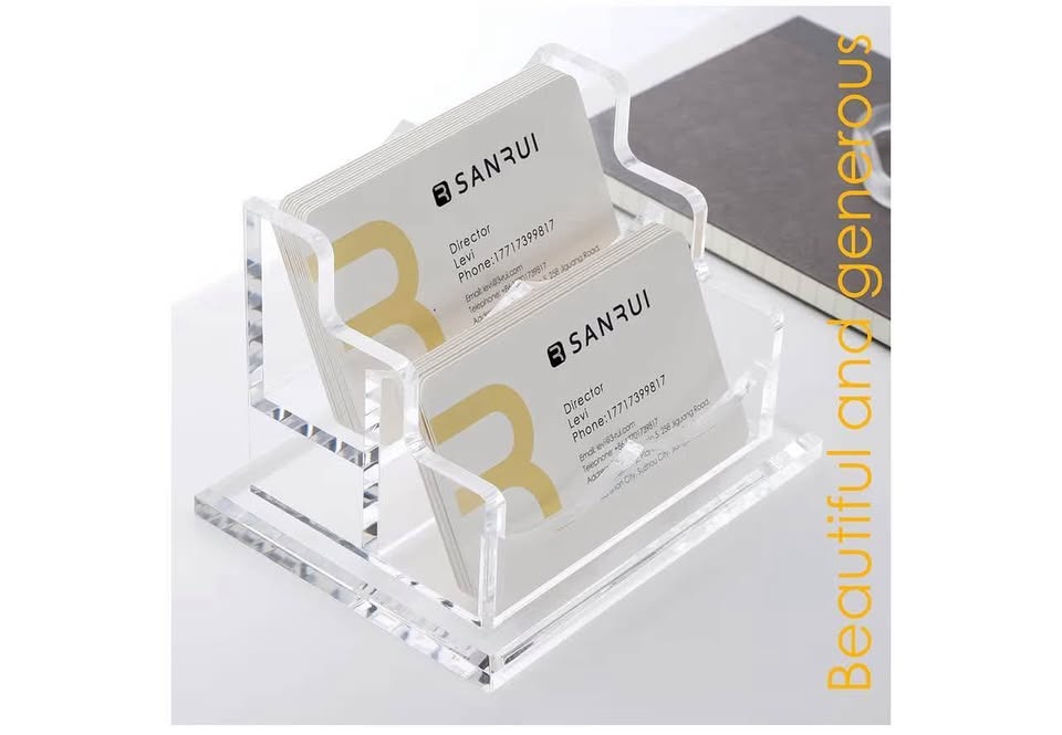 Clear Acrylic Business Card Holder for Desk, Office 2 Tier 2 Pocket, 100 Card Ca