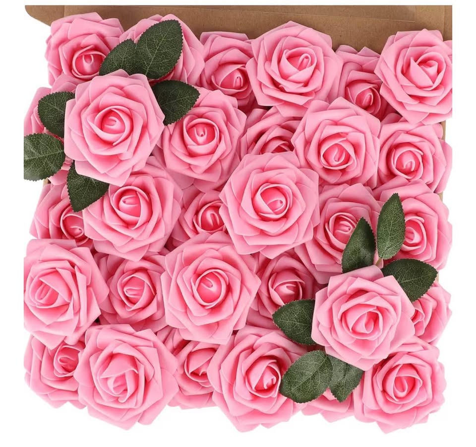 30PCS Pink Artificial Flower Roses Real Touch Fake Flowers with Stem Foam Roses 