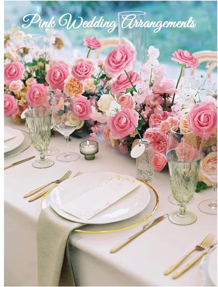 30PCS Pink Artificial Flower Roses Real Touch Fake Flowers with Stem Foam Roses 