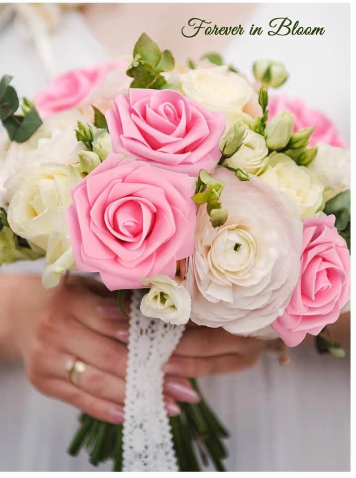 30PCS Pink Artificial Flower Roses Real Touch Fake Flowers with Stem Foam Roses 