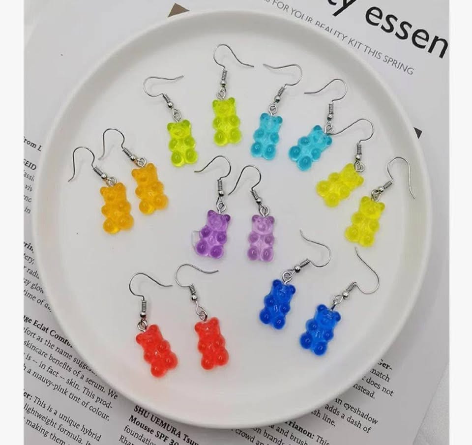 13Pairs Gummy Bear Earrings Set,Colorful Cartoon Resin Candy Dangle Earrings for