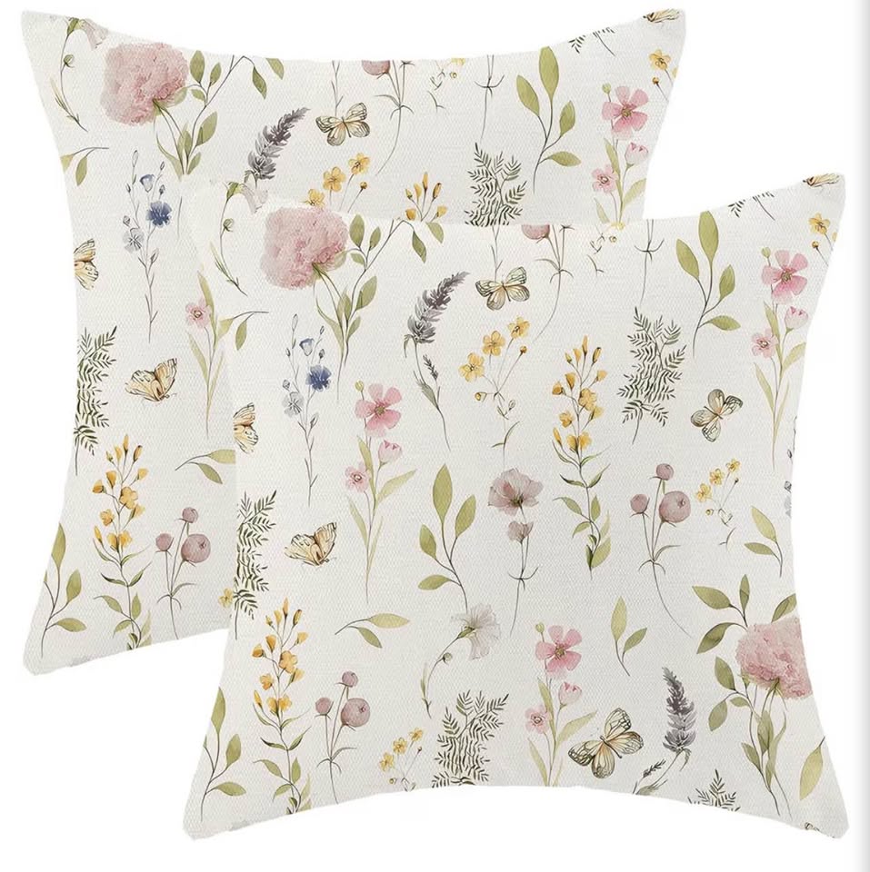 Set of 2 Floral Watercolor Pillow Covers 16"x16"