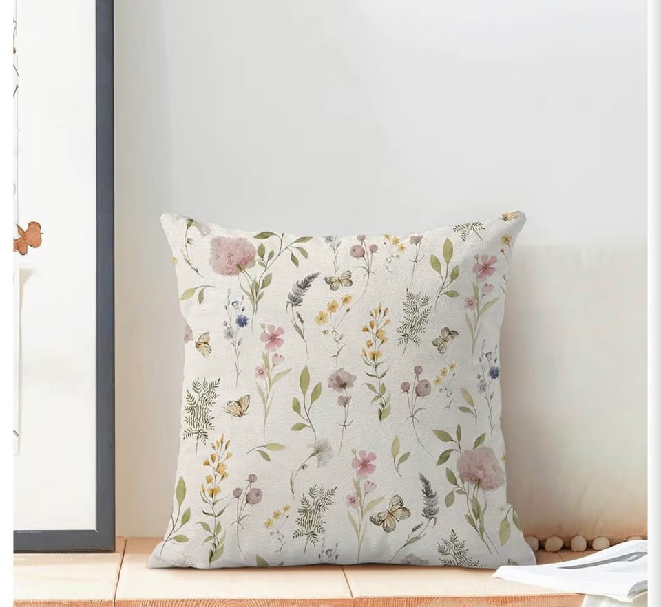Set of 2 Floral Watercolor Pillow Covers 16"x16"