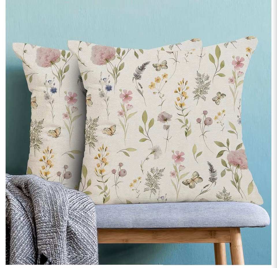 Set of 2 Floral Watercolor Pillow Covers 16"x16"