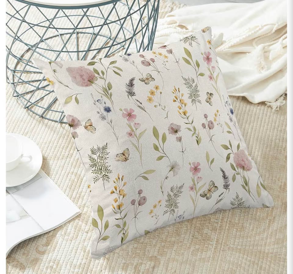 Set of 2 Floral Watercolor Pillow Covers 16"x16"