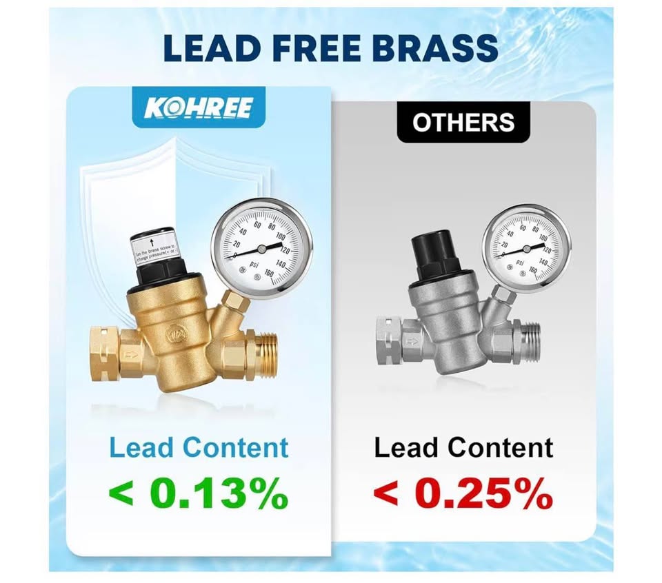 Water Pressure Regulator Valve, Lead-free Adjustable Water Pressure Reducer with