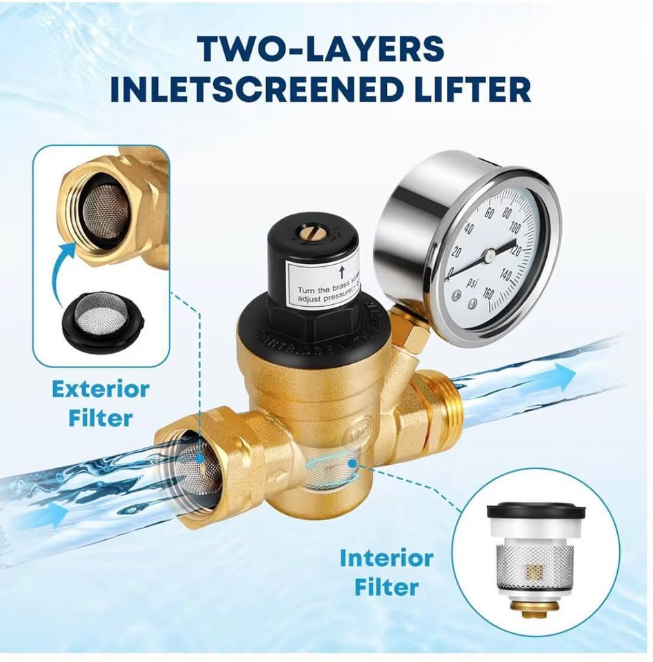 Water Pressure Regulator Valve, Lead-free Adjustable Water Pressure Reducer with