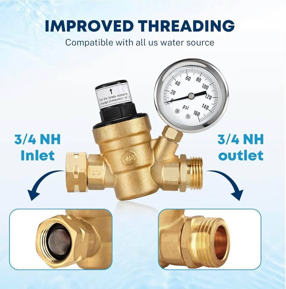 Water Pressure Regulator Valve, Lead-free Adjustable Water Pressure Reducer with