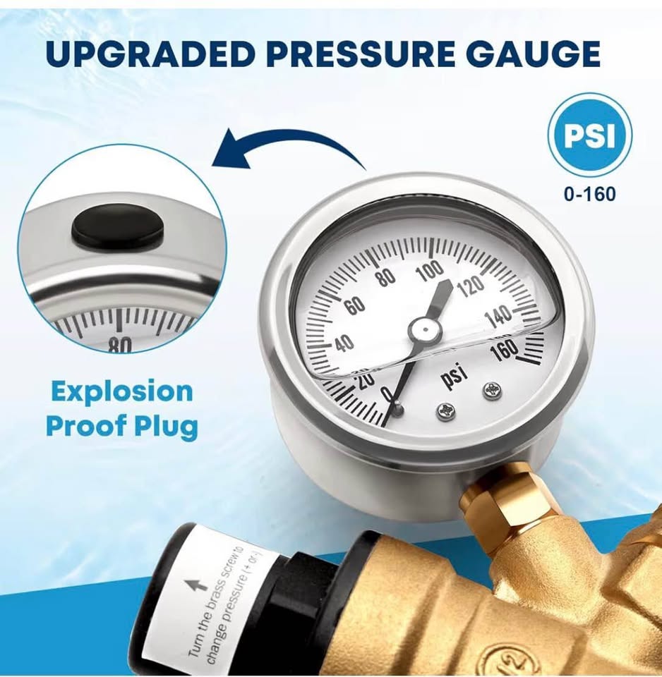 Water Pressure Regulator Valve, Lead-free Adjustable Water Pressure Reducer with