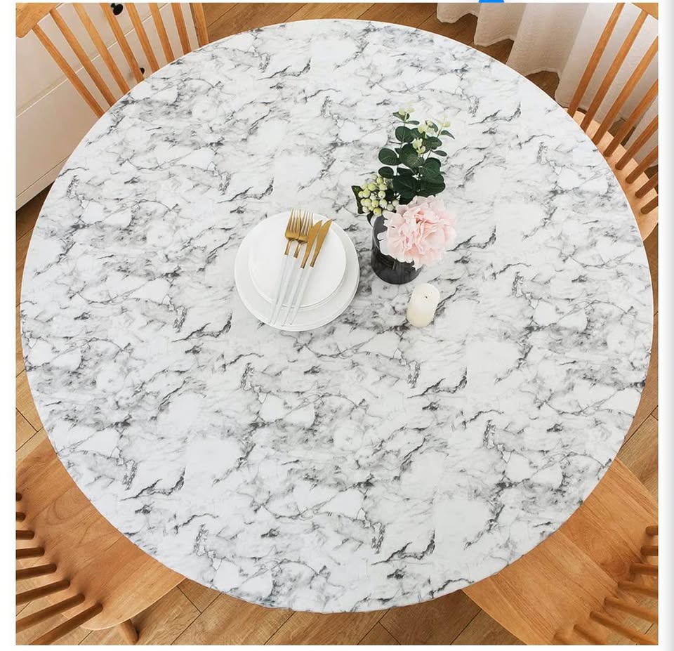 Round Vinyl Fitted Tablecloth with Flannel Backing Elastic Edge Table Cover Wate