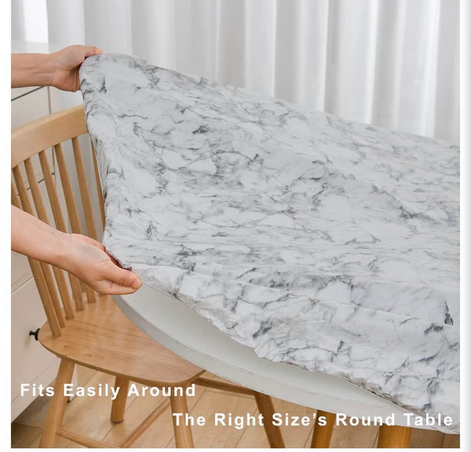 Round Vinyl Fitted Tablecloth with Flannel Backing Elastic Edge Table Cover Wate