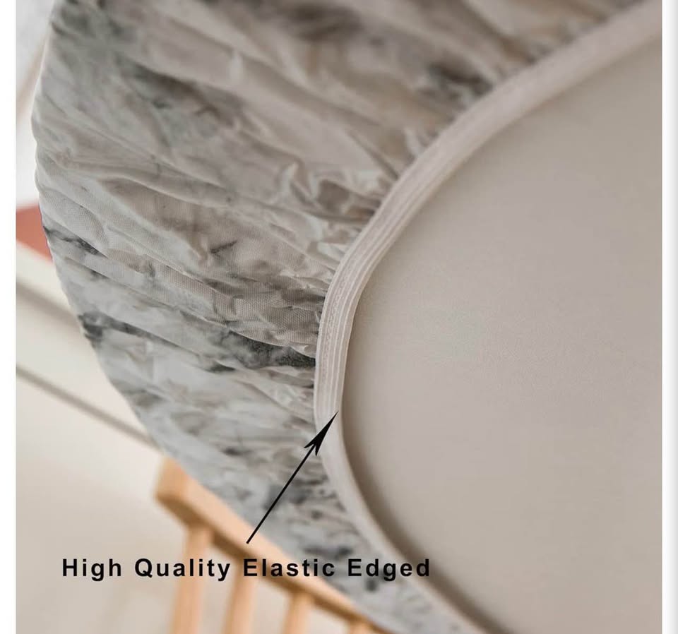 Round Vinyl Fitted Tablecloth with Flannel Backing Elastic Edge Table Cover Wate