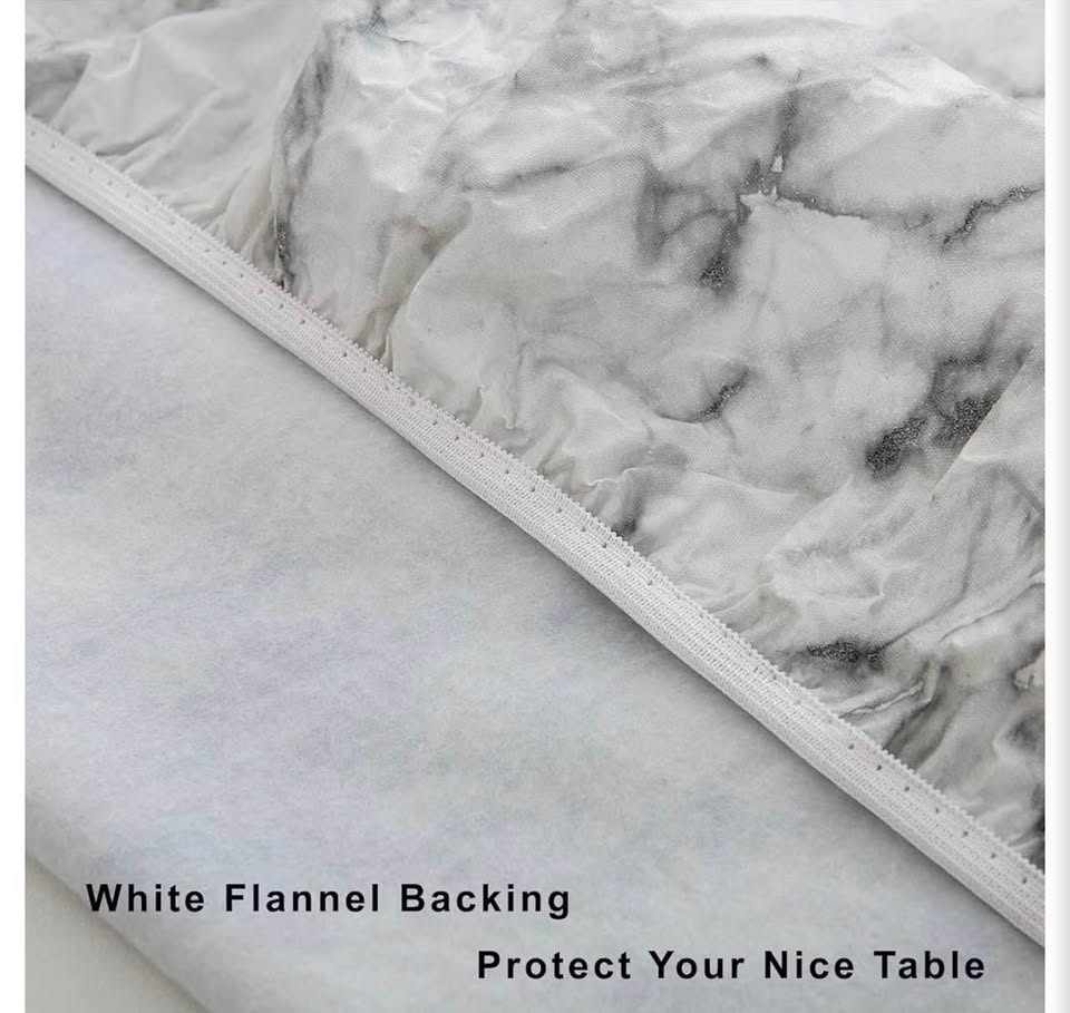 Round Vinyl Fitted Tablecloth with Flannel Backing Elastic Edge Table Cover Wate