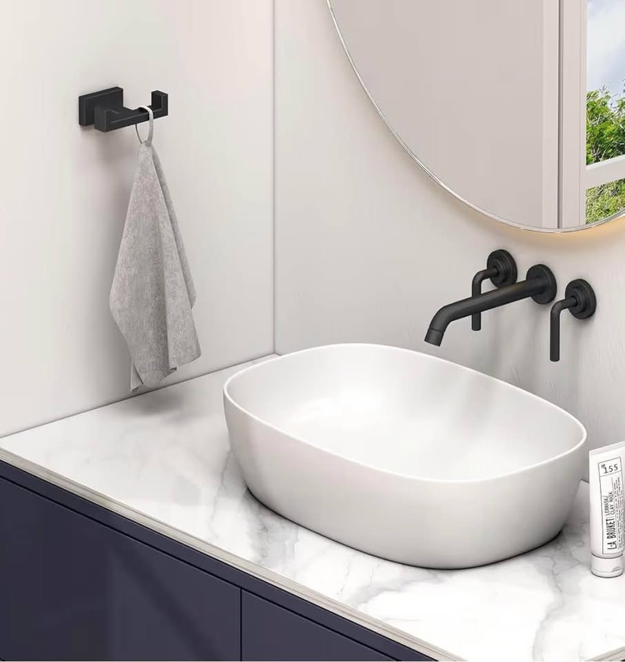 Angle Simple Double Towel Hook Matte Black, Stainless Steel Bathroom Towel Holde