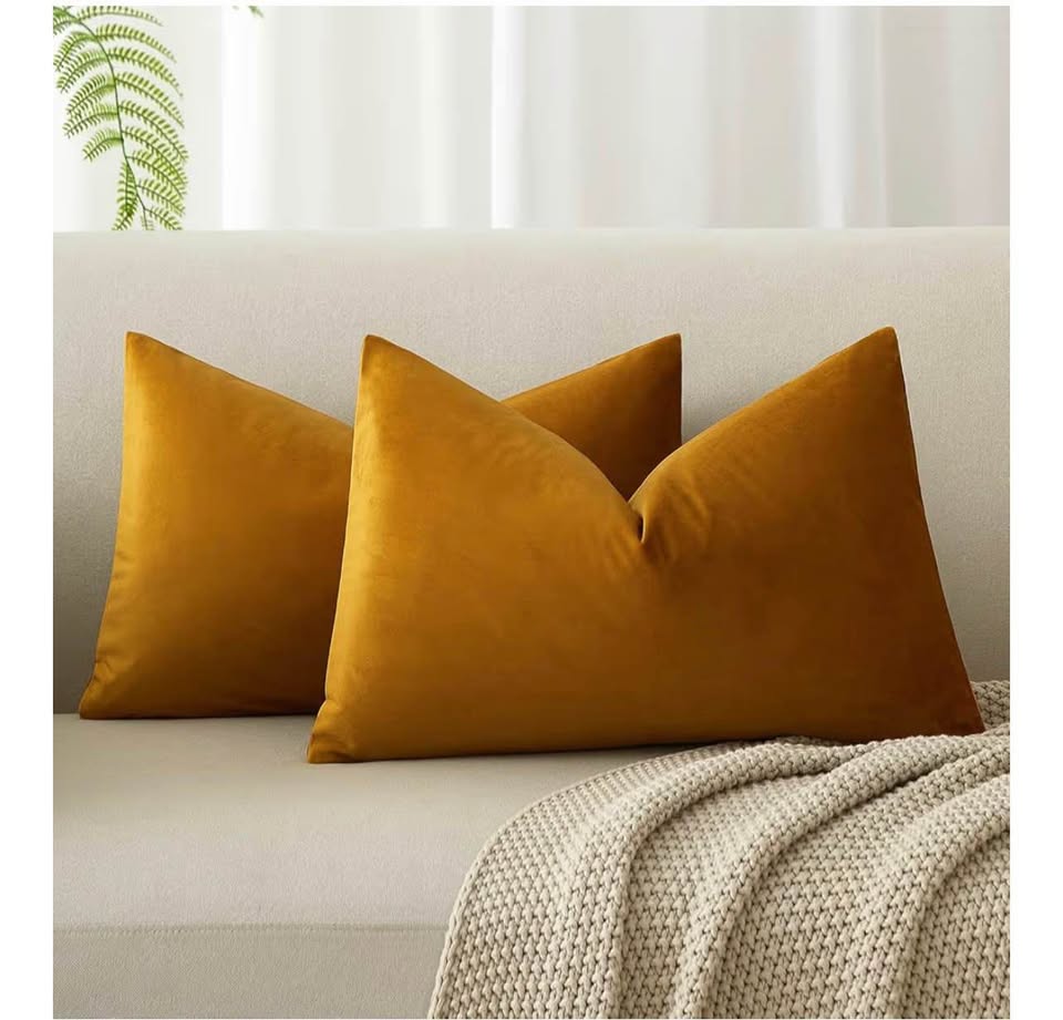 Mustard Yellow Decorative Lumbar Velvet Throw Pillow Covers 12x20,Pack of 2 Luxu