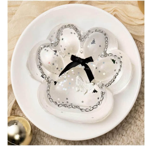 5.9in  Large Cat Paw Taba Squishy Toy, Clear Glitter Cat Paw Squeeze Toys, Kitty