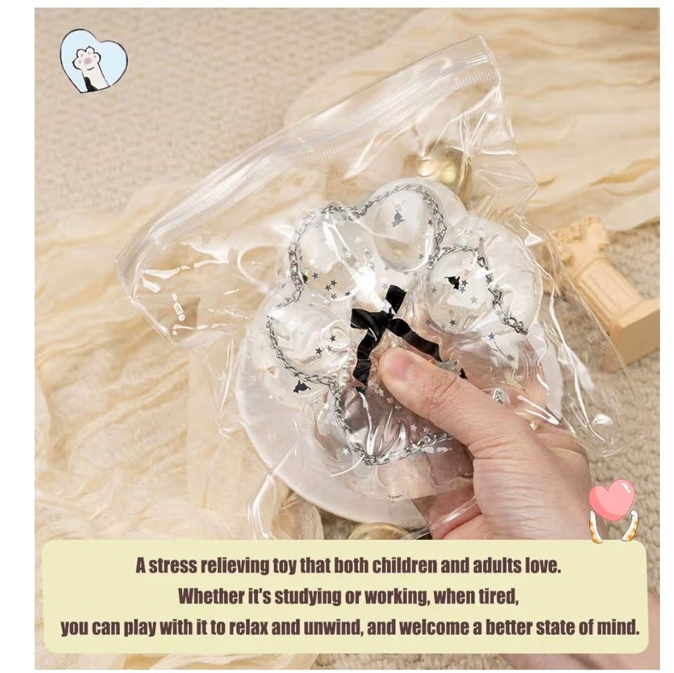 5.9in  Large Cat Paw Taba Squishy Toy, Clear Glitter Cat Paw Squeeze Toys, Kitty
