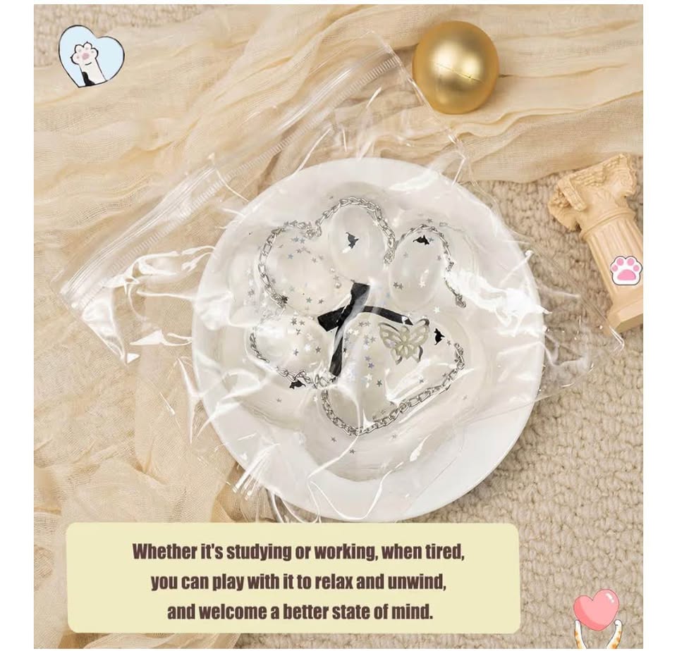 5.9in  Large Cat Paw Taba Squishy Toy, Clear Glitter Cat Paw Squeeze Toys, Kitty