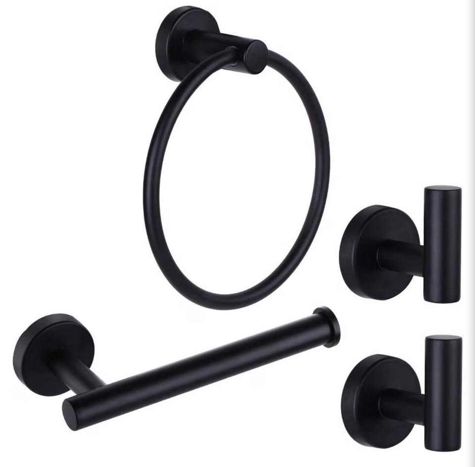 4-Piece Matte Black Stainless Steel Bathroom Hardware Set