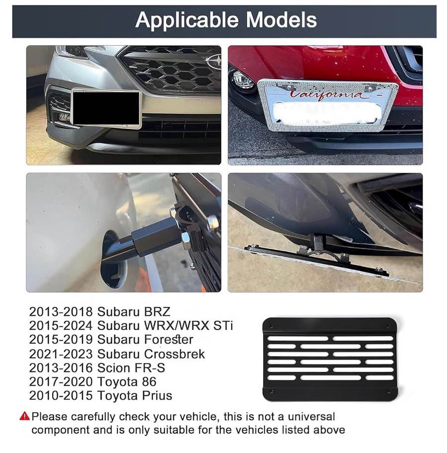 Front Bumper Tow Hook License Plate Mount for Subaru