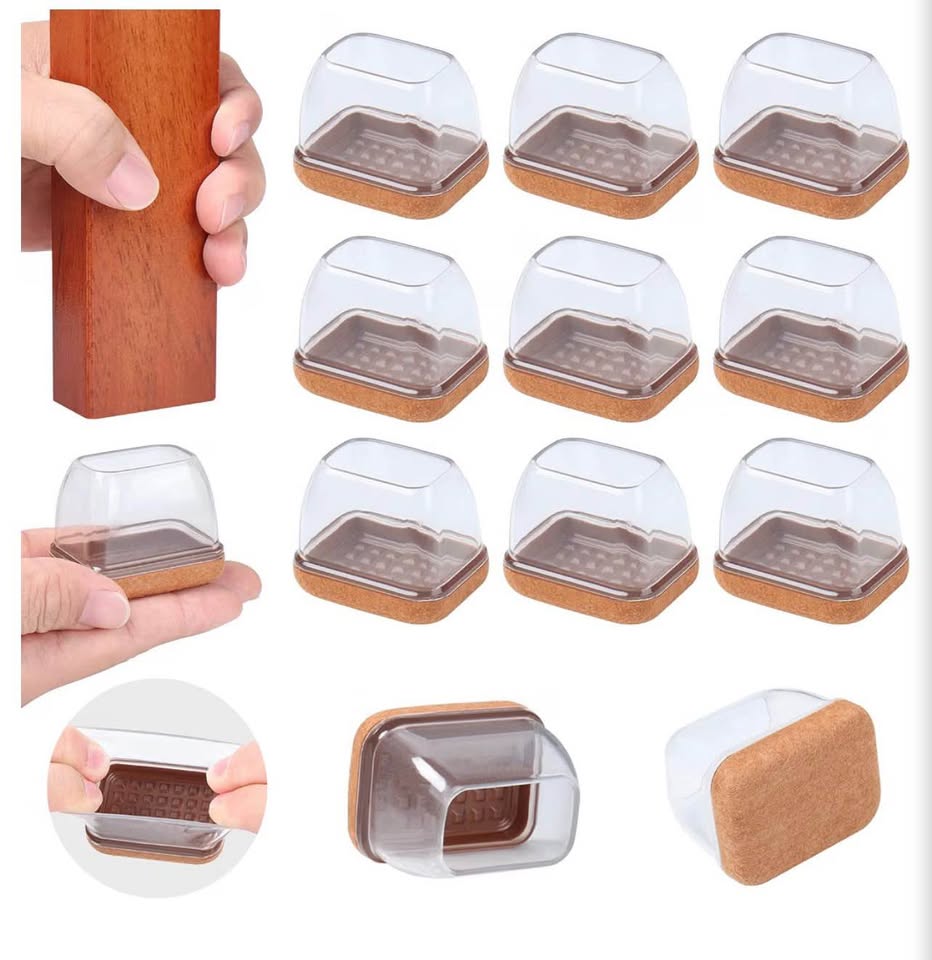Silicone Chair Leg Protectors with Felt Pads for Rectangular Legs