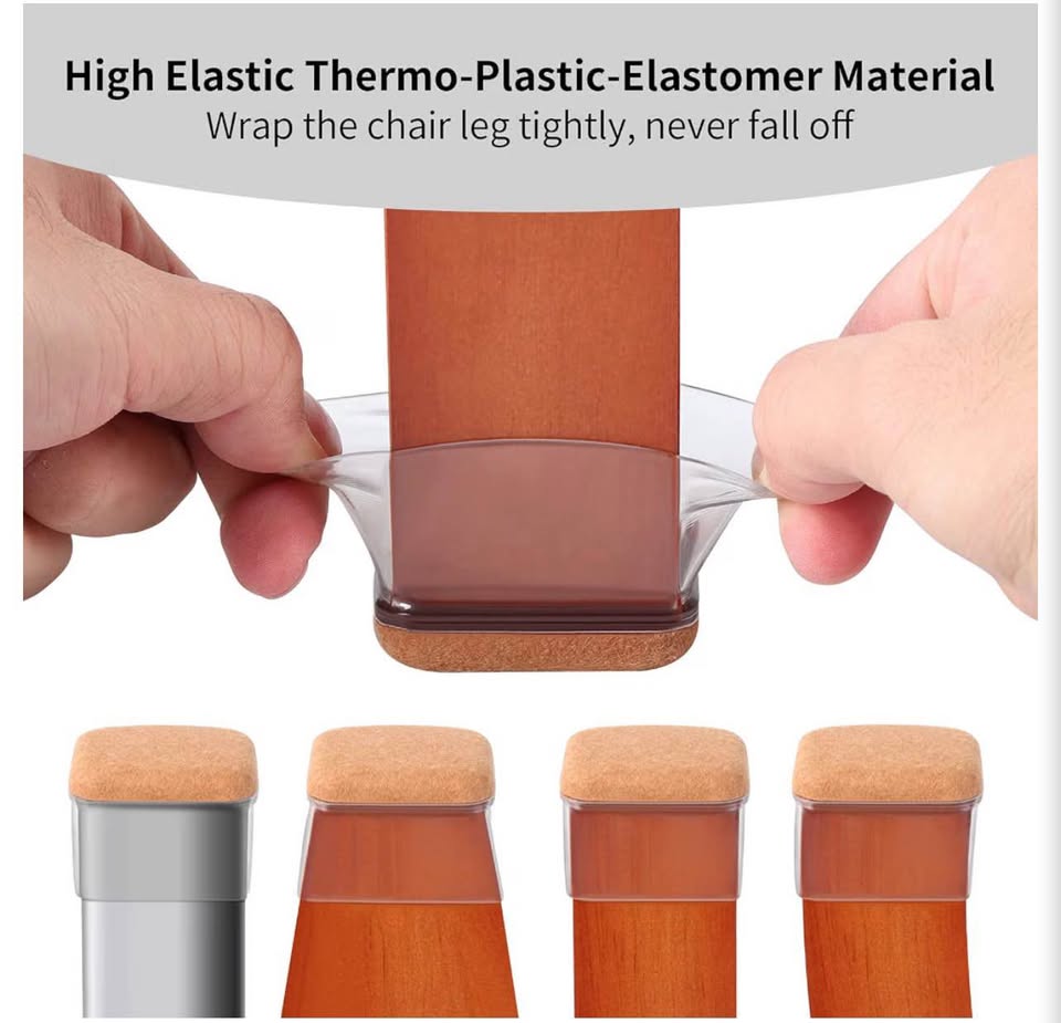 Silicone Chair Leg Protectors with Felt Pads for Rectangular Legs
