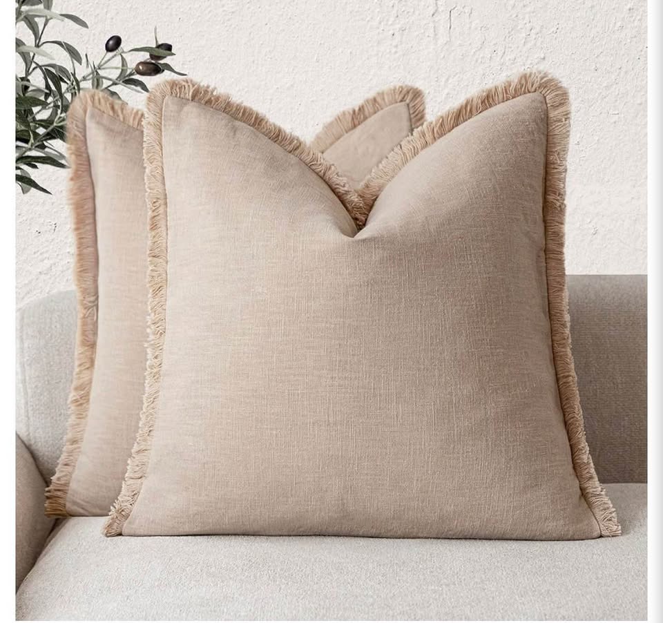 Natural Linen Fringed Pillow Cover18x18inch