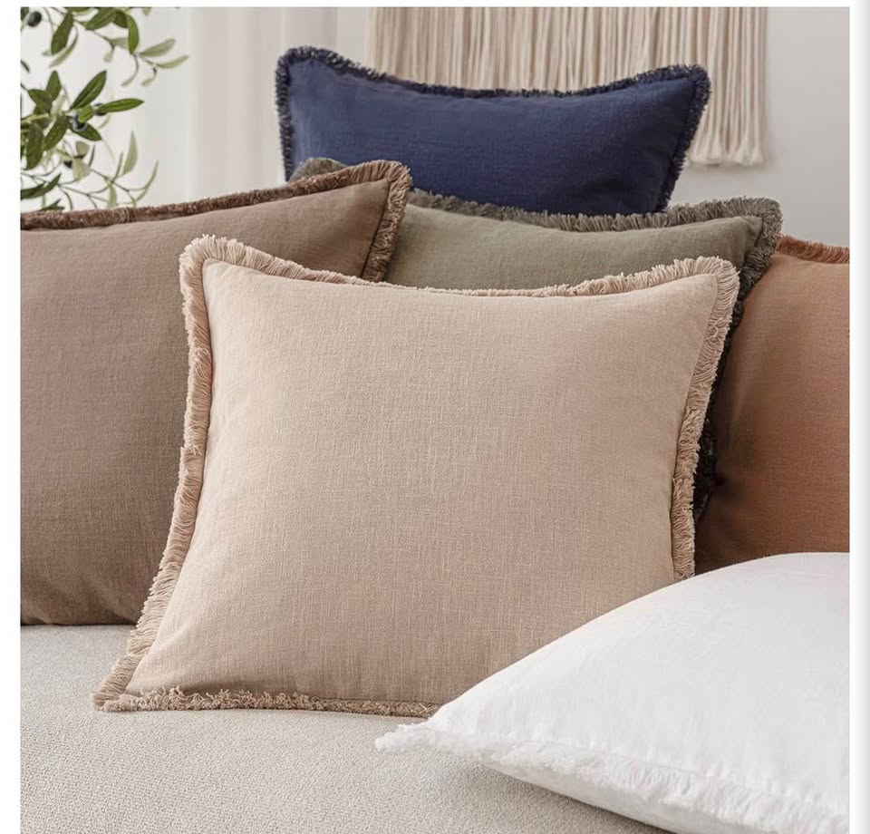 Natural Linen Fringed Pillow Cover18x18inch