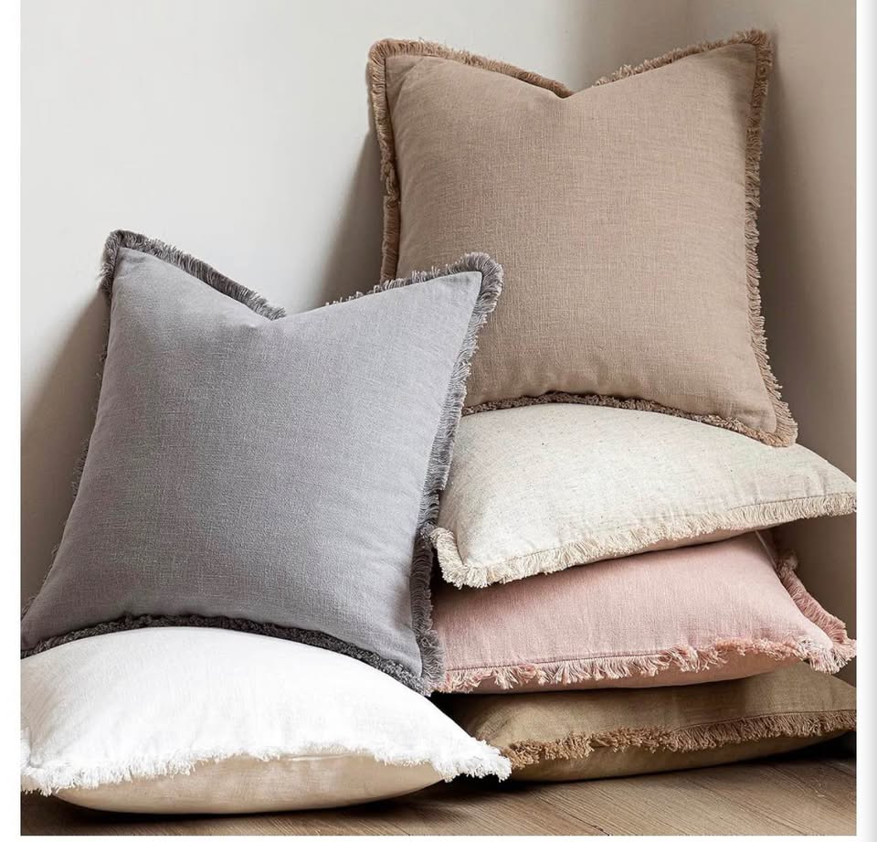 Natural Linen Fringed Pillow Cover18x18inch