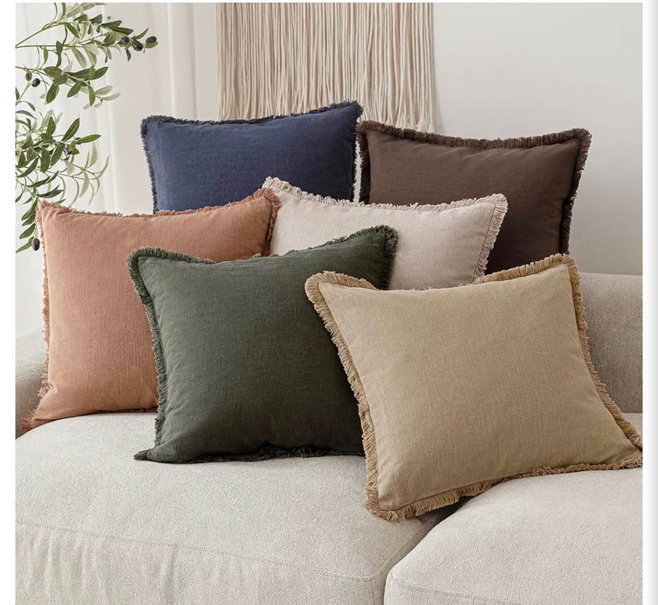 Natural Linen Fringed Pillow Cover18x18inch