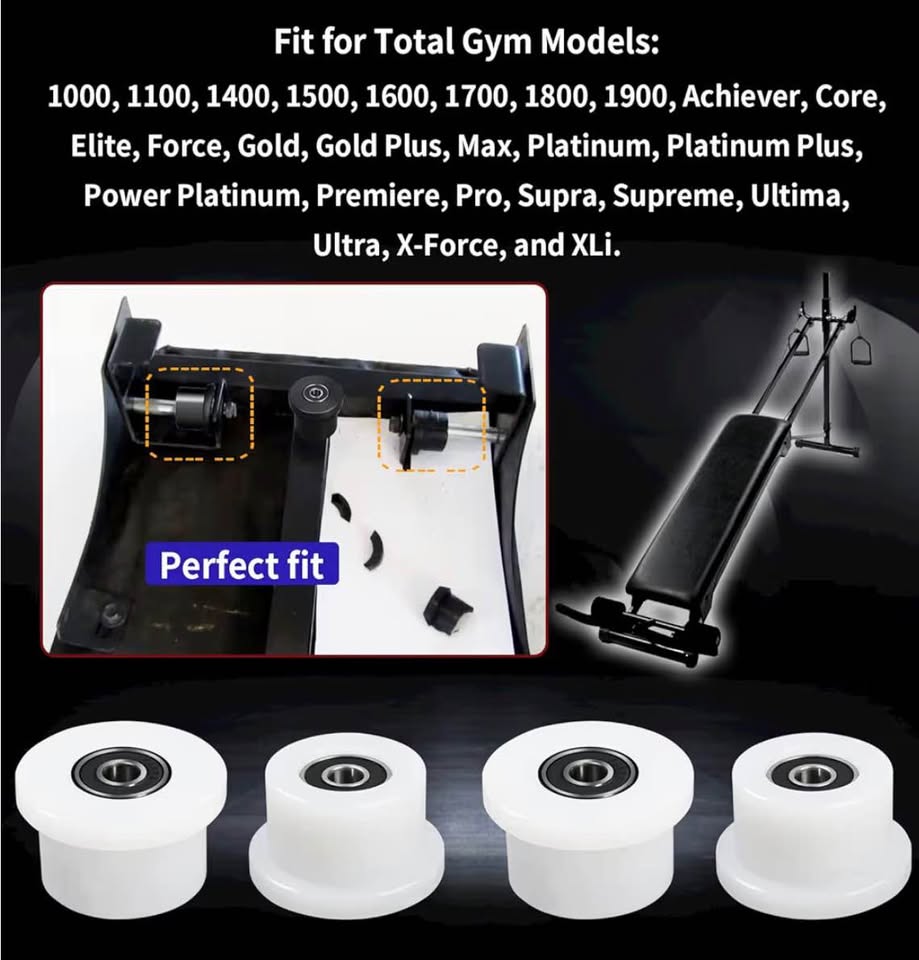 Qty 4 Machined Wheels/Rollers Compatible with Total Gym