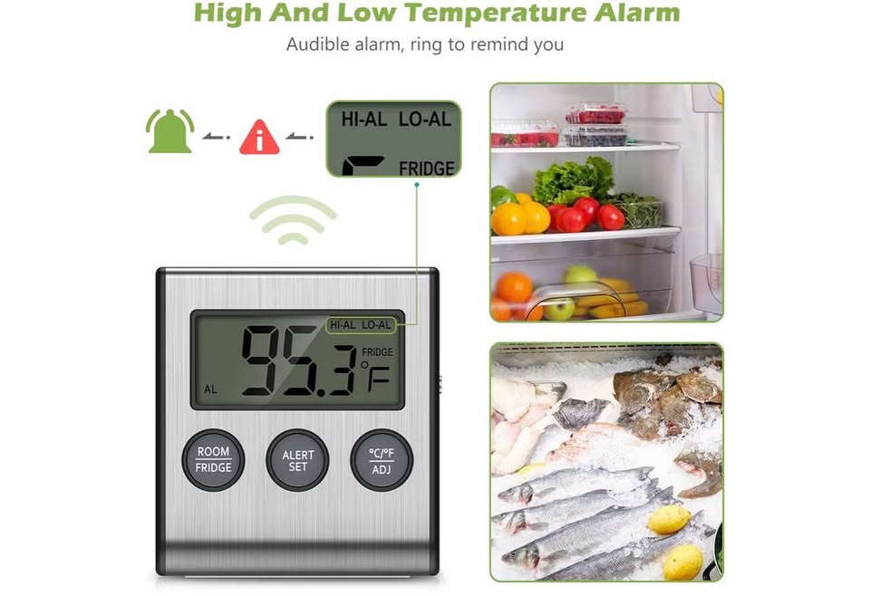 Refrigerator Thermometer, Freezer Thermometer with External Probe, Digital Fridg