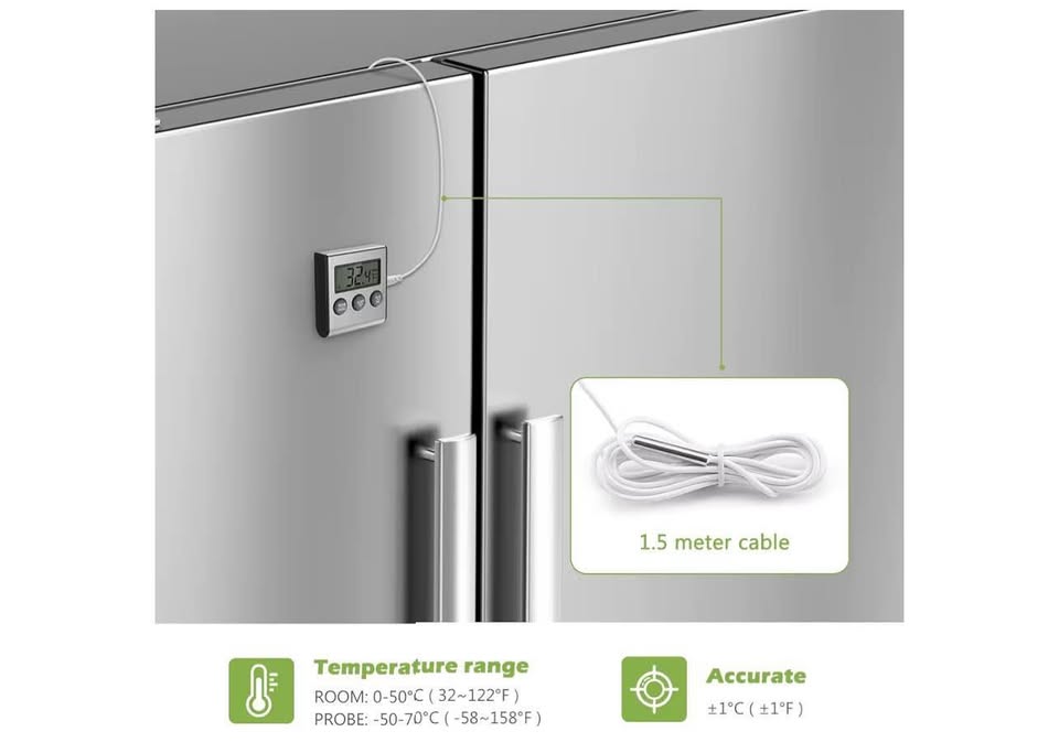 Refrigerator Thermometer, Freezer Thermometer with External Probe, Digital Fridg