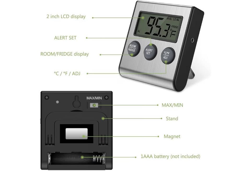 Refrigerator Thermometer, Freezer Thermometer with External Probe, Digital Fridg