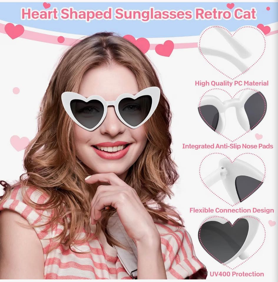 4 pack Heart Shaped Sunglasses Multi-Color Set