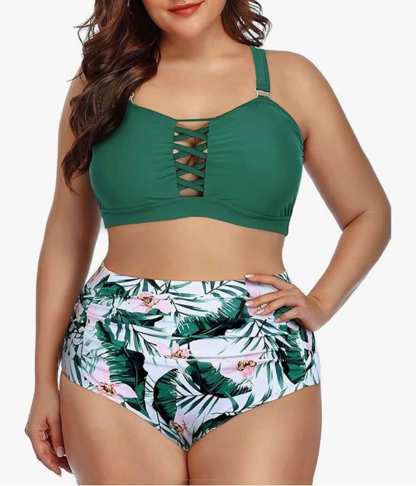Daci Women Plus Size Two Piece Bikini Swimsuit High Waisted Tummy Control Bottom