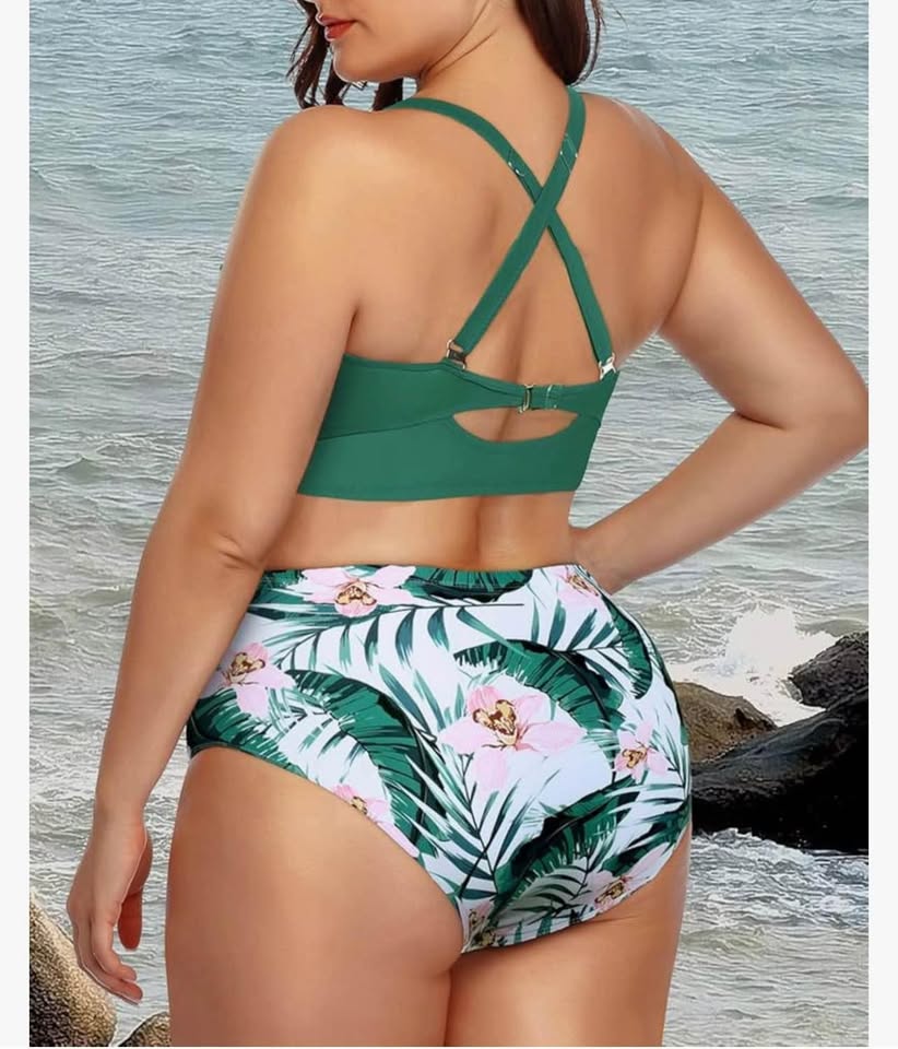 Daci Women Plus Size Two Piece Bikini Swimsuit High Waisted Tummy Control Bottom