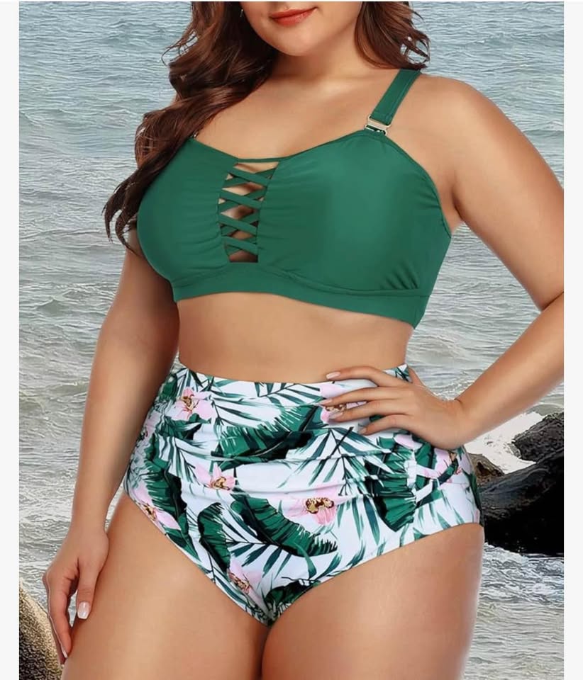 Daci Women Plus Size Two Piece Bikini Swimsuit High Waisted Tummy Control Bottom