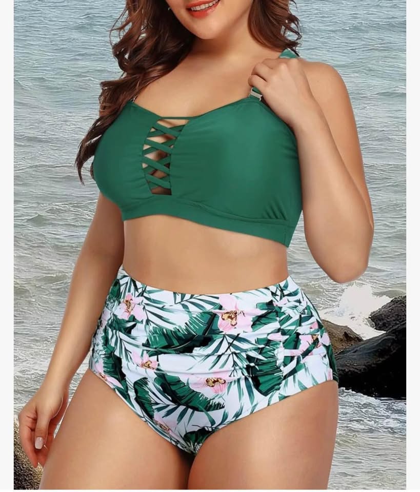 Daci Women Plus Size Two Piece Bikini Swimsuit High Waisted Tummy Control Bottom