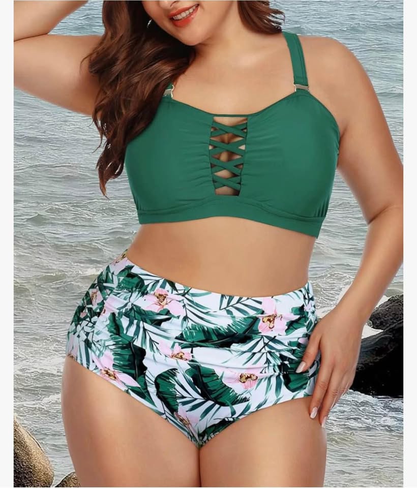 Daci Women Plus Size Two Piece Bikini Swimsuit High Waisted Tummy Control Bottom