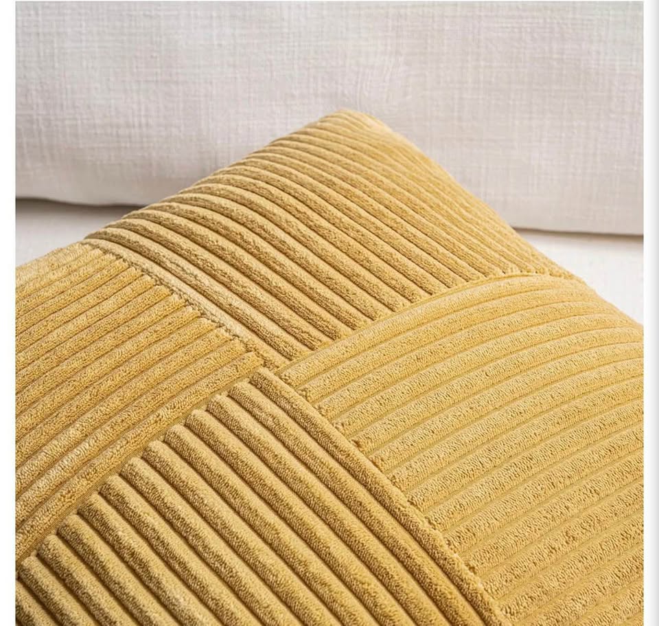 Set of 2 Mustard Yellow Corduroy Patchwork Throw Pillow Covers