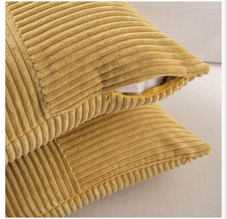 Set of 2 Mustard Yellow Corduroy Patchwork Throw Pillow Covers