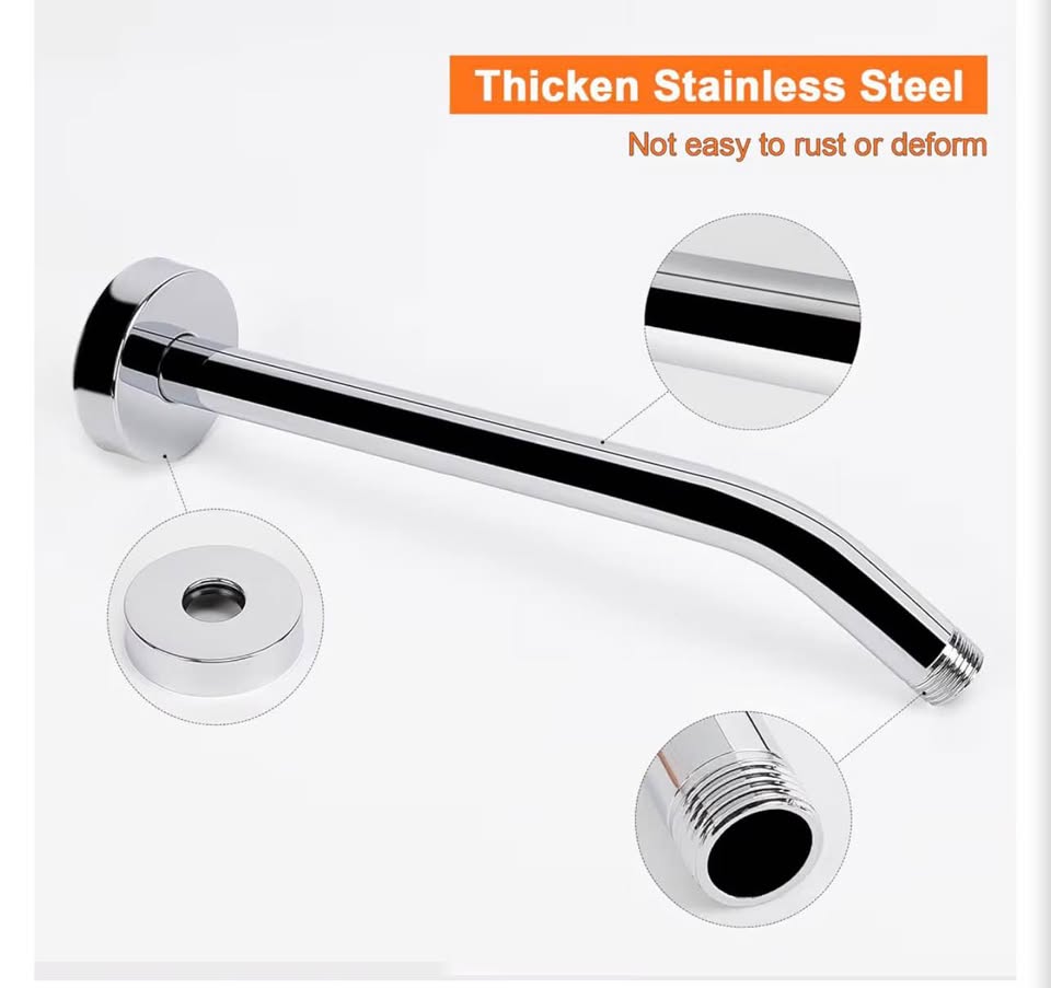 12-Inch Stainless Steel Shower Arm with Flange