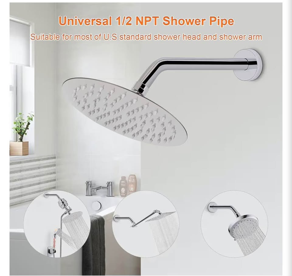 12-Inch Stainless Steel Shower Arm with Flange