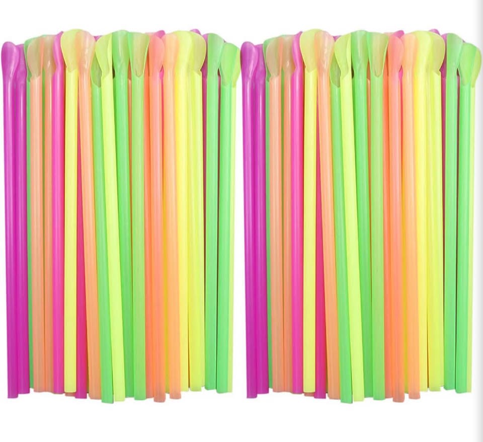 Multicolor Plastic Spoon Straws Pack 200pieces