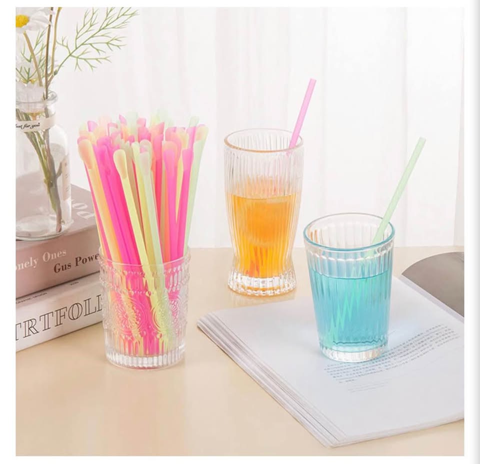 Multicolor Plastic Spoon Straws Pack 200pieces