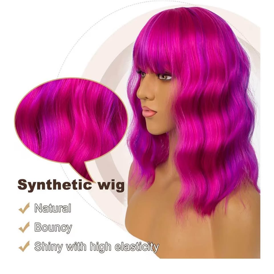 Short Bob Wigs with Bangs for Women Loose Wavy Wig Curly Wavy Shoulder Length Bo