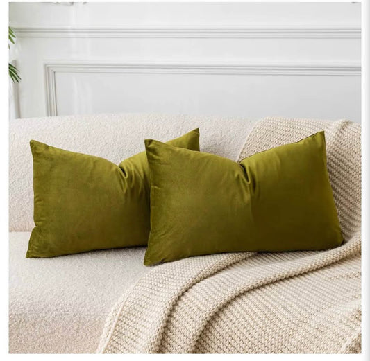 Olive Green Velvet Throw Pillows covers - Set of 2